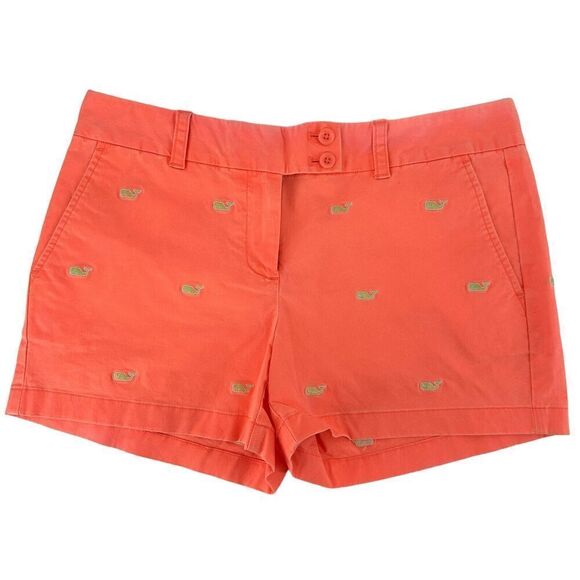 Vineyard Vines Dayboat Shorts Size 6 Neon Orange Whale Embroidered Preppy Chino - Picture 1 of 9